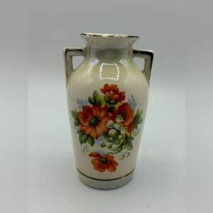 Czechoslovakia Ceramic Bud Vase Floral Pattern With Handles Vintage